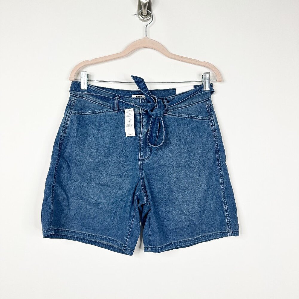 NWT White House Black Market Denim Short w/ Self Tie Victoria Medium 10 - Picture 2 of 7